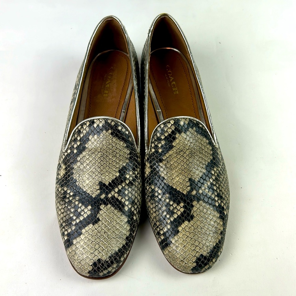 Coach Black and Gold Loafers with Snakeskin Pattern